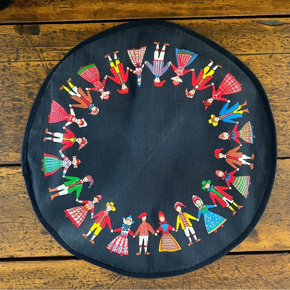 Vintage Scandinavian Folk Art Round Placemat Table Linen